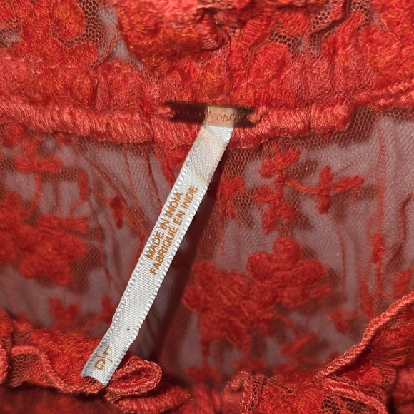 Free People Red Sheer Embroidered Blouse - Picture 2 of 3